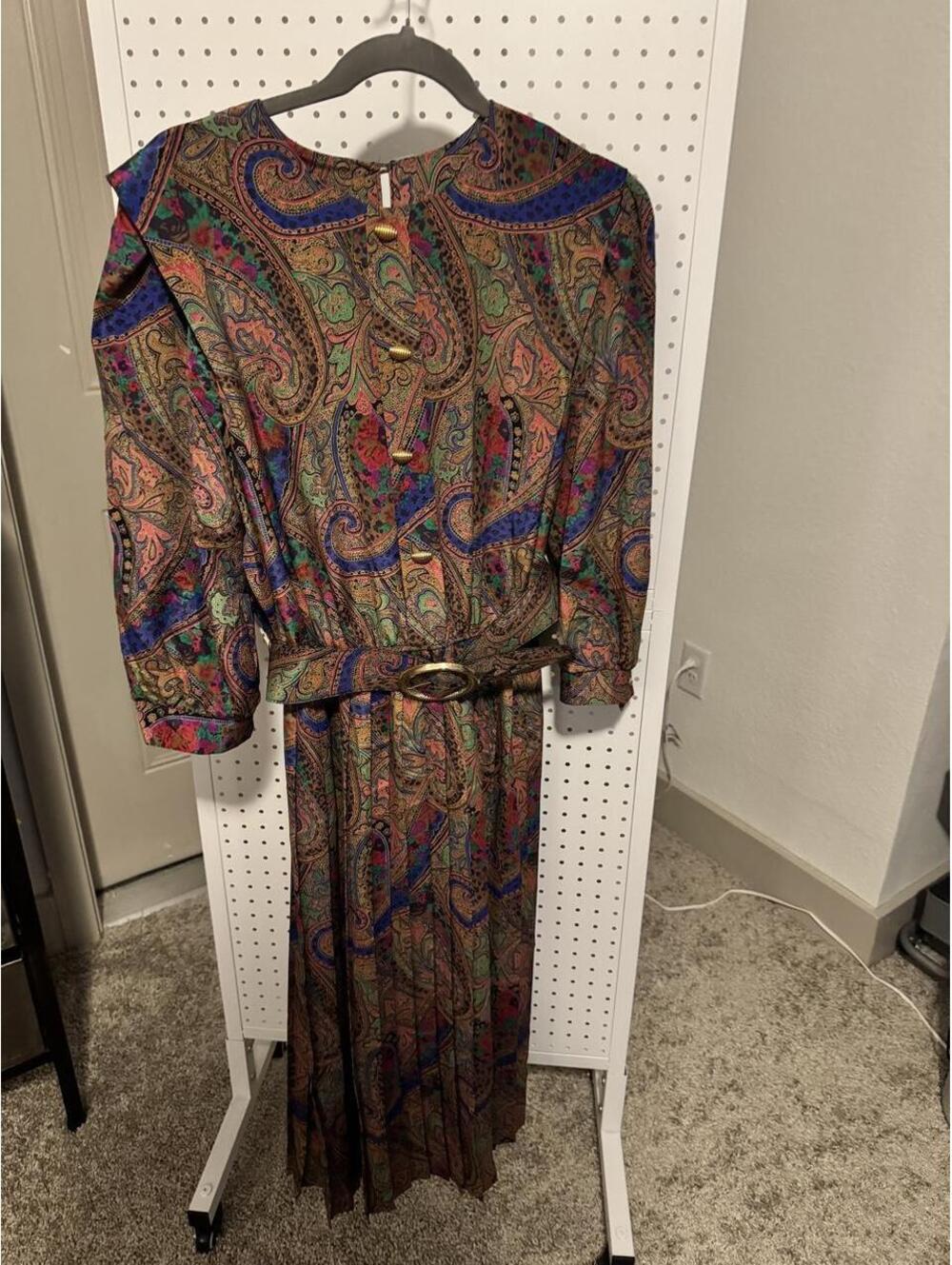 Vintage Lady Carol Paisley Midi Dress | Size 18 | Belted 80s Statement Dress